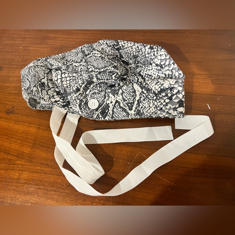 Snake Skin Scrub Cap with Buttons